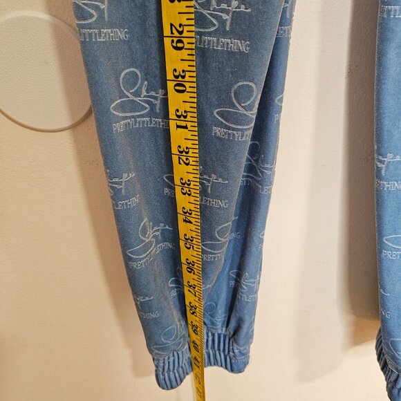 PrettyLittleThing Blue Signature Print Velour Joggers Womens S Elastic Waist Sli - Picture 7 of 11